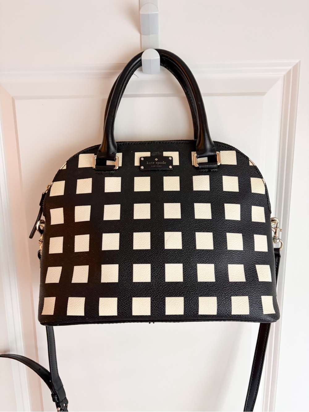 kate spade Black and White Grove Street Checker Carli Dome Satchel Crossbody